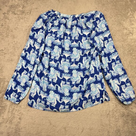 Lilly Pulitzer Womens Elephant Rayon V-Neck Blouse Shirt Lightweight Long Sleeve - Picture 4 of 7
